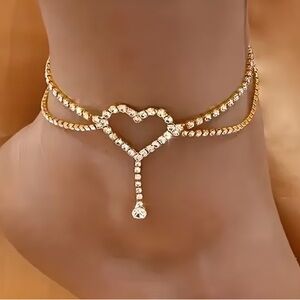 Gold Heart Anklet with Crystals